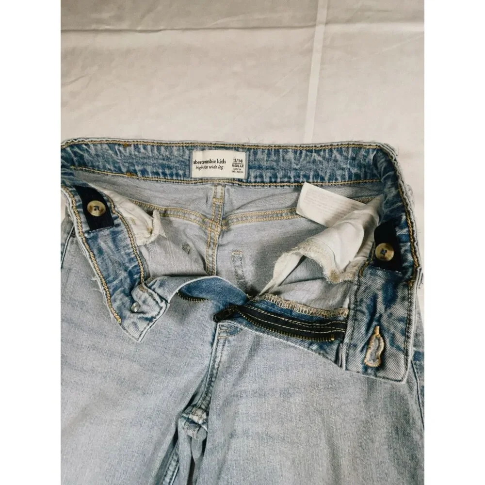 Abercrombie Kids High Rise Wide Leg Jeans Girls Size 13/14 Regular Light Wash